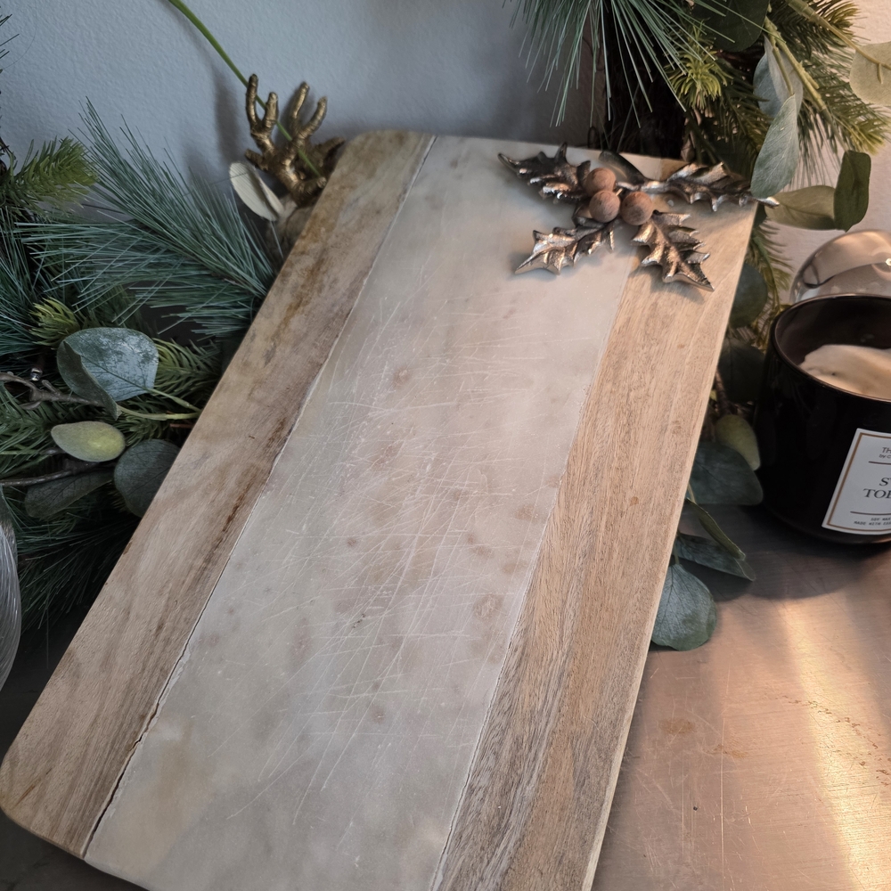 GORGEOUS Acacia Wood and Marble Serving/cutting Board 9x16